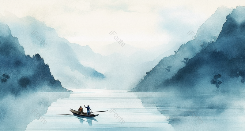 新中式蓝色水墨意境山水画,插画/手绘图,插画/手绘图库,插画/手绘图下载,插画/手绘